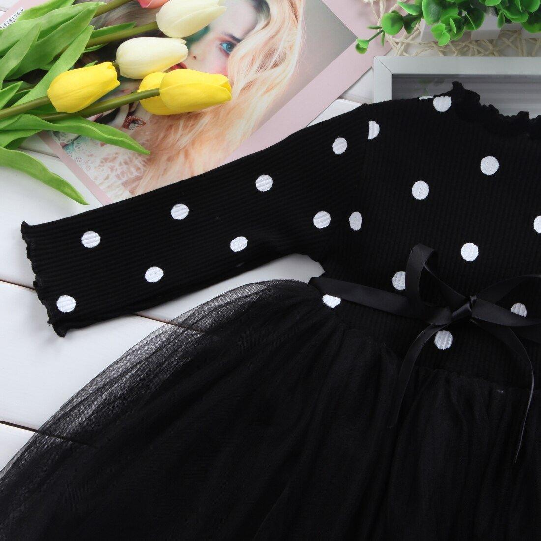 Princess Polka Dot Bow- Long Sleeve Tutu Dress (Newborn - 2T)