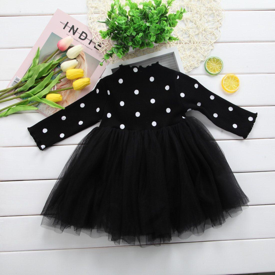 Princess Polka Dot Bow- Long Sleeve Tutu Dress (Newborn - 2T)