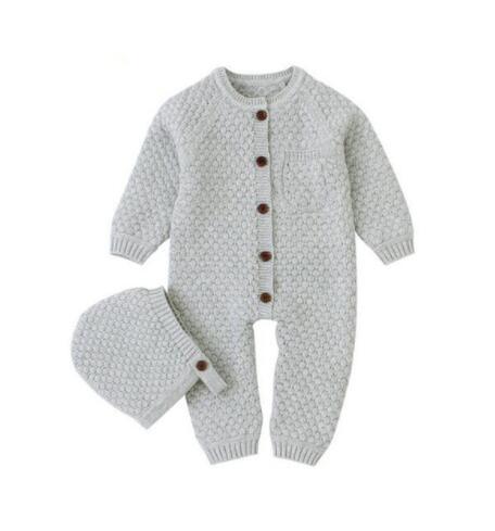 Handmade Boy/Girl Knitted Baby Jumpsuit With Hat (3M-24M)