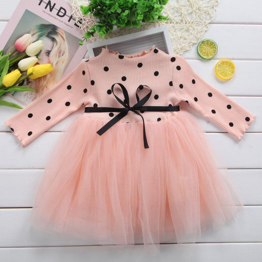 Princess Polka Dot Bow- Long Sleeve Tutu Dress (Newborn - 2T)
