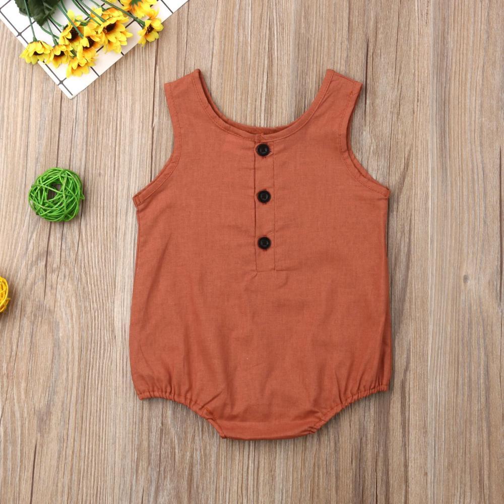 Baby Girl/Boy Clothes Cotton Linen Sleeveless Button Bodysuit (0M-12M)