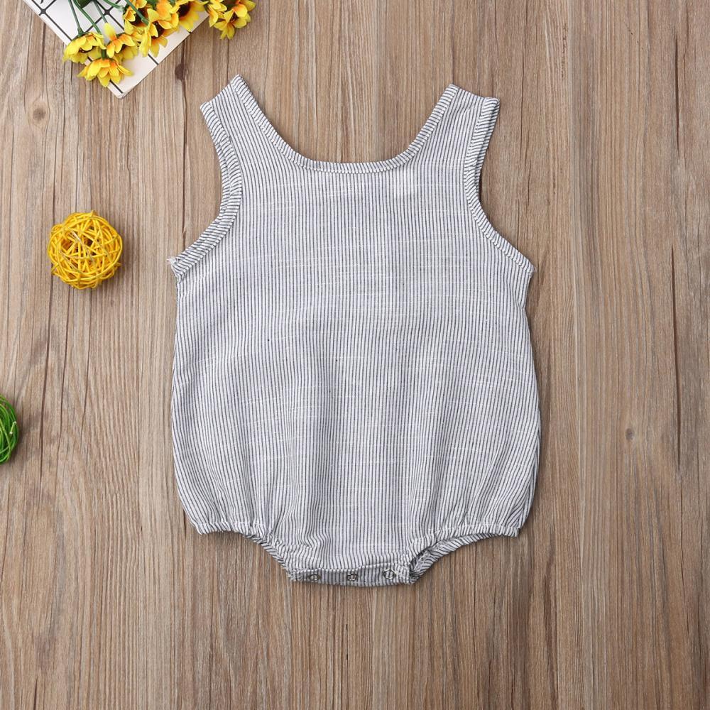 Baby Girl/Boy Clothes Cotton Linen Sleeveless Button Bodysuit (0M-12M)