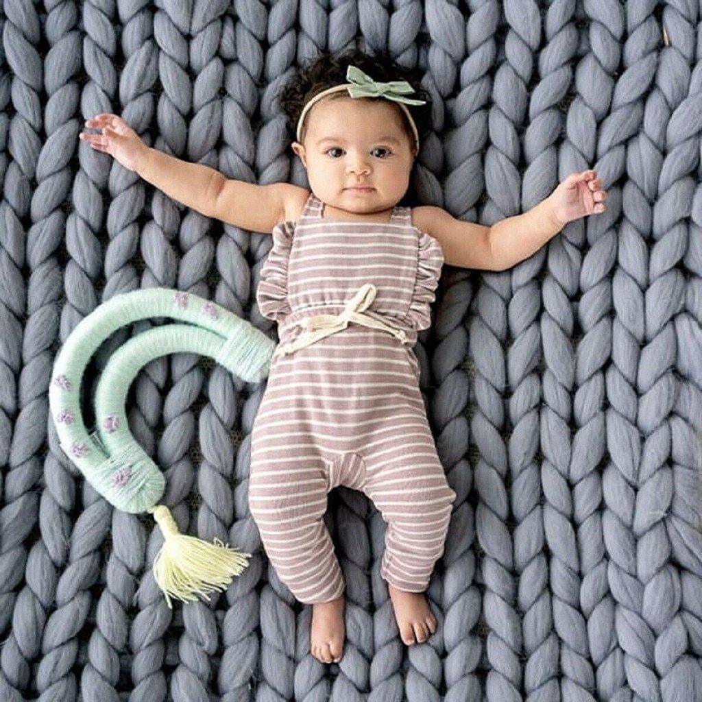 Baby Girl Boy Backless Striped Ruffle Romper Overalls Jumpsuit Clothes In Retro Syle For Boys And Girls