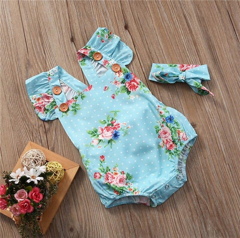 2pcs/Set Baby Sleeveless Cotton Baby Rompers With Headband (6M-24M)