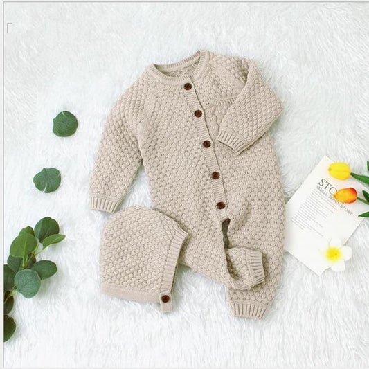 Handmade Boy/Girl Knitted Baby Jumpsuit With Hat (3M-24M)