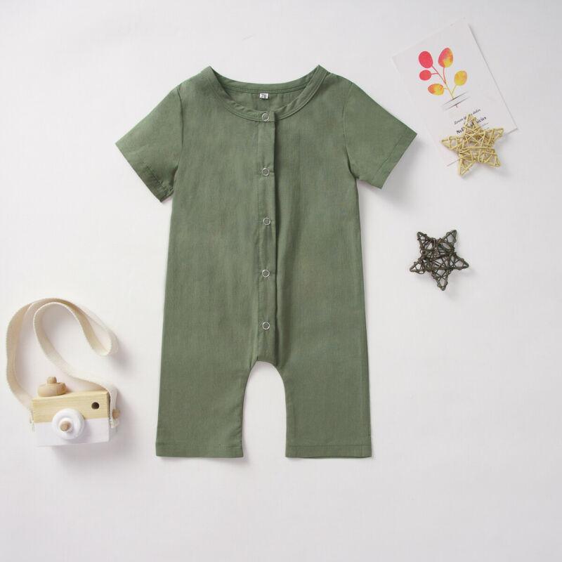 Unisex Cotton Linen Blend - Button Romper for babies 3M-12M