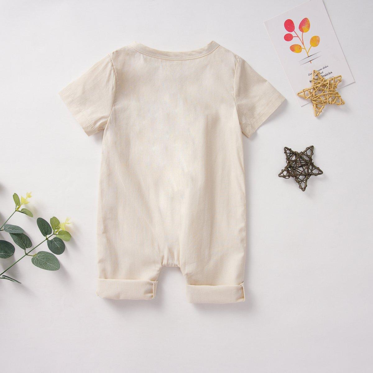 Unisex Cotton Linen Blend - Button Romper for babies 3M-12M