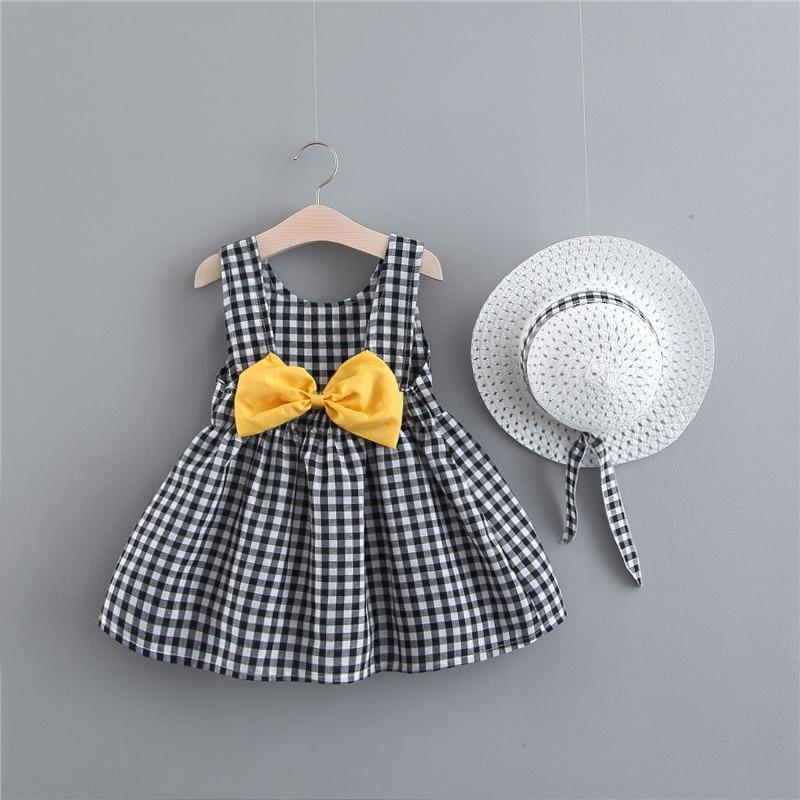 Cotton Blend Plaid + Bow Princess Party Dress with Hat (6-24 months)