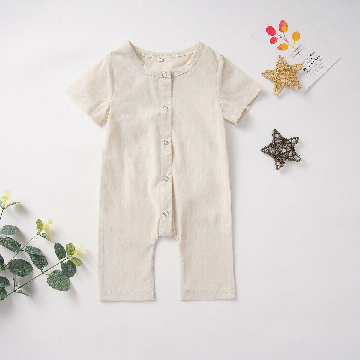 Unisex Cotton Linen Blend - Button Romper for babies 3M-12M