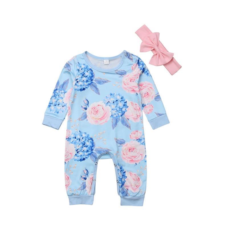 Printed Baby Girl Floral Jumpsuit With Bow (6M-24M)