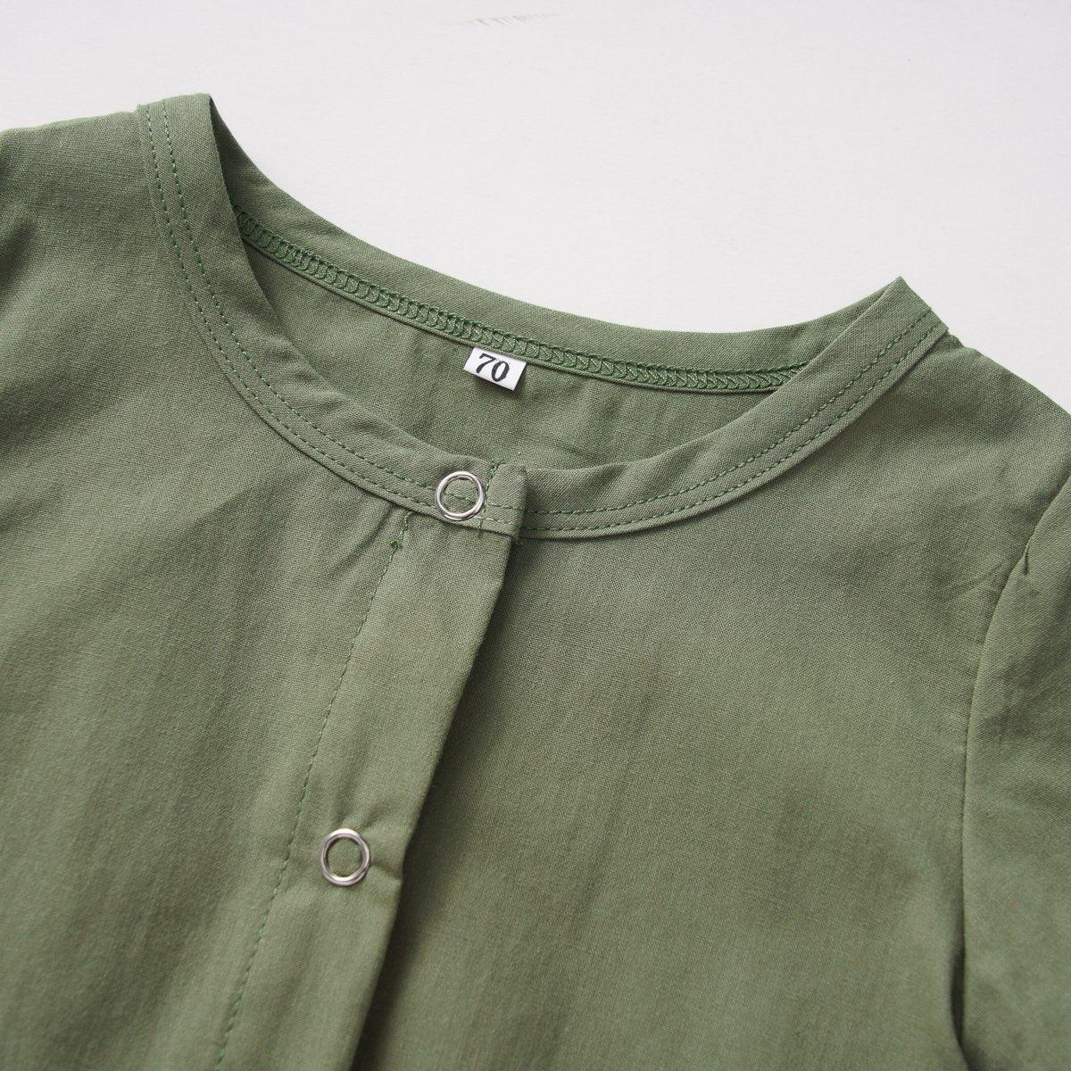 Unisex Cotton Linen Blend - Button Romper for babies 3M-12M