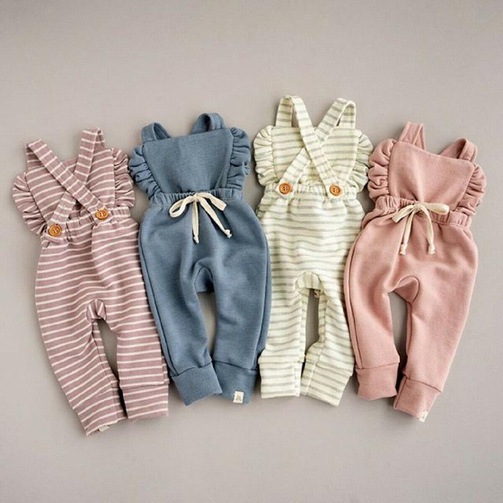 Baby Girl Boy Backless Striped Ruffle Romper Overalls Jumpsuit Clothes In Retro Syle For Boys And Girls
