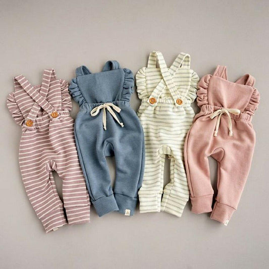 Baby Girl Boy Backless Striped Ruffle Romper Overalls Jumpsuit Clothes In Retro Syle For Boys And Girls
