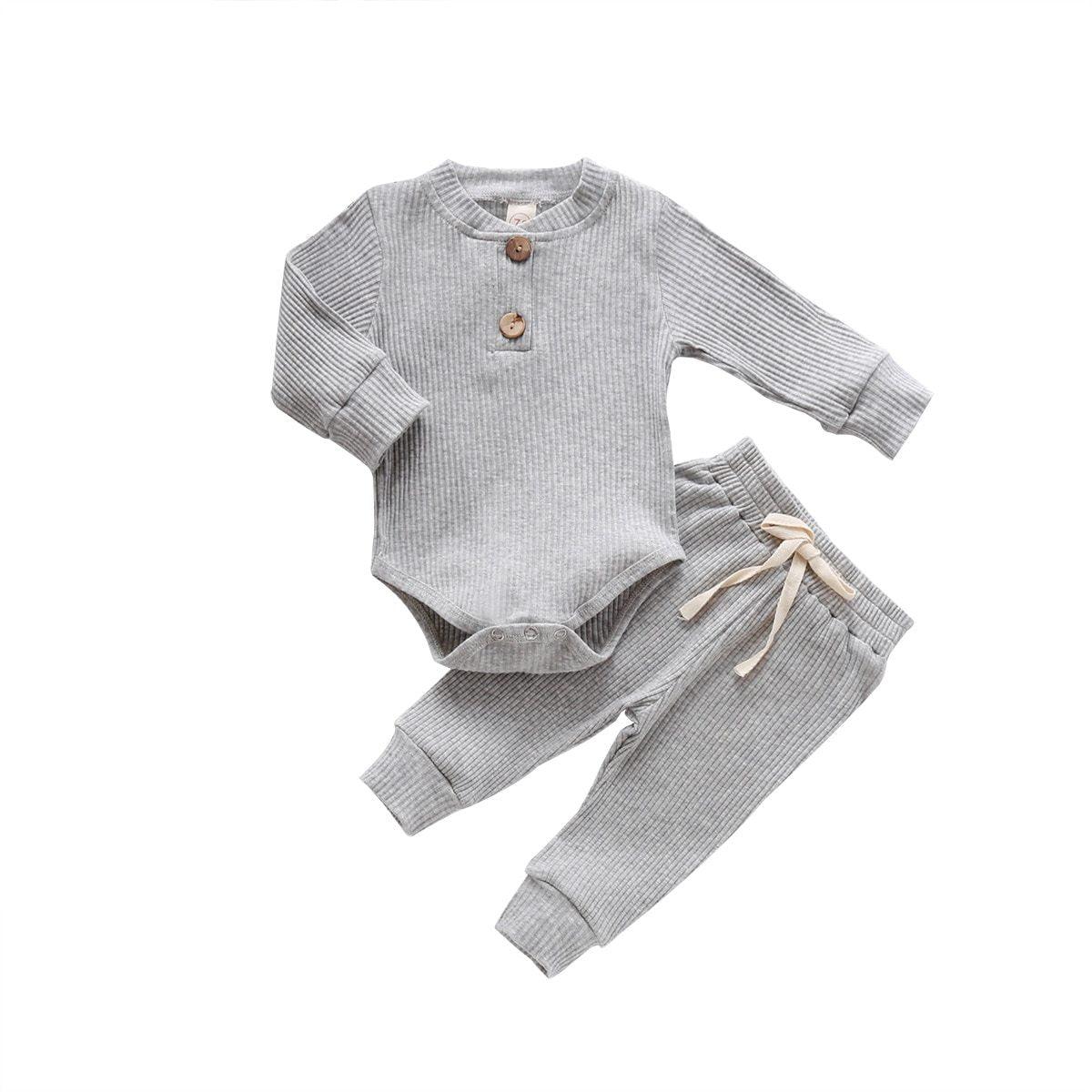 Baby Autumn Ribbed Solid Sets Long Sleeve Bodysuits, Elastic Pants 2PCs (0-24M)