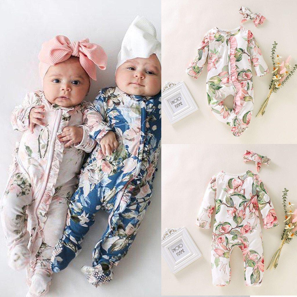 Floral Baby Girl Footed Jumpsuits (3M-18M)