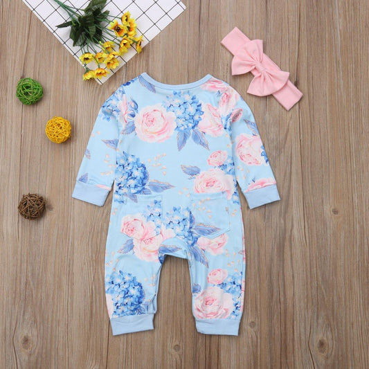 Printed Baby Girl Floral Jumpsuit With Bow (6M-24M)