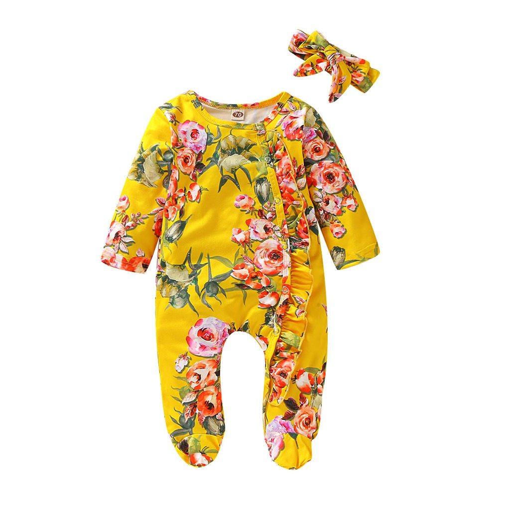 Floral Baby Girl Footed Jumpsuits (3M-18M)