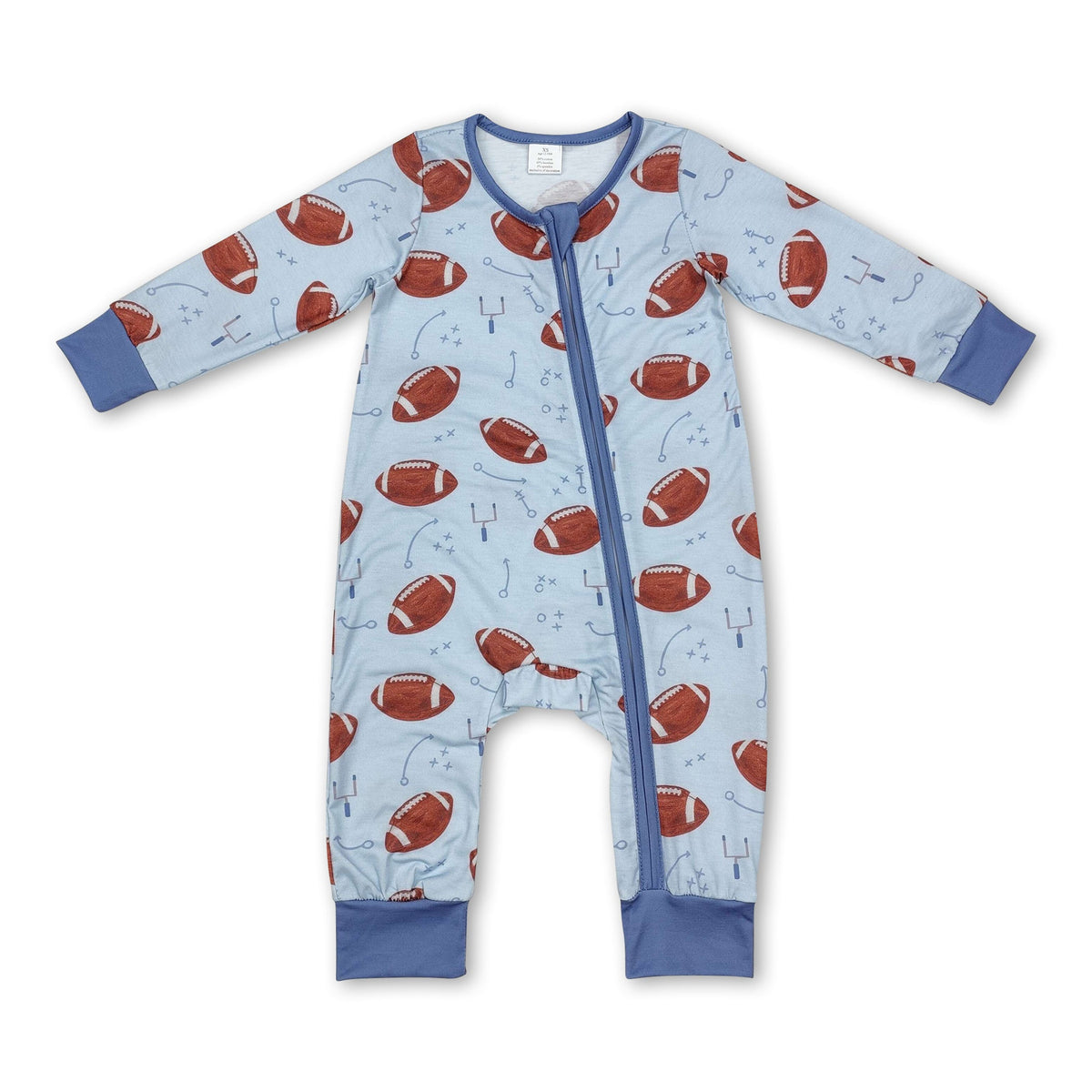 Light blue football baby boy zipper jumpsuit (0M-24M)
