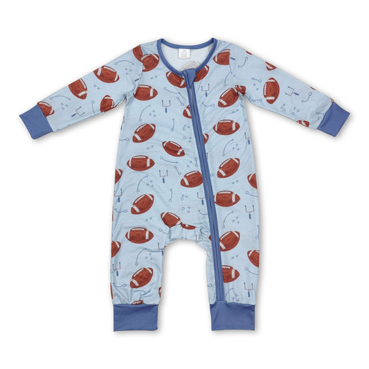 Light blue football baby boy zipper jumpsuit (0M-24M)