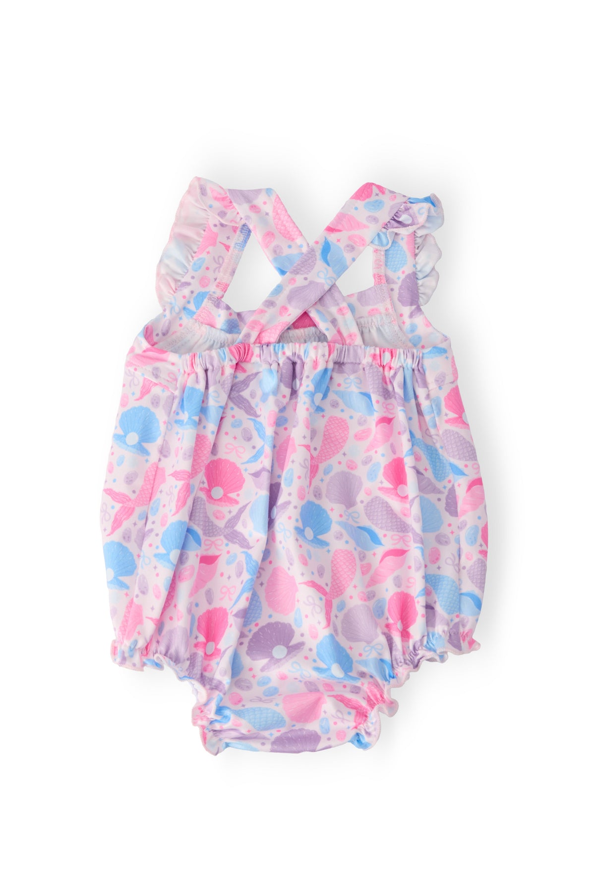 Mermaid Tails Ruffle Cross Back Romper (0M-24M)