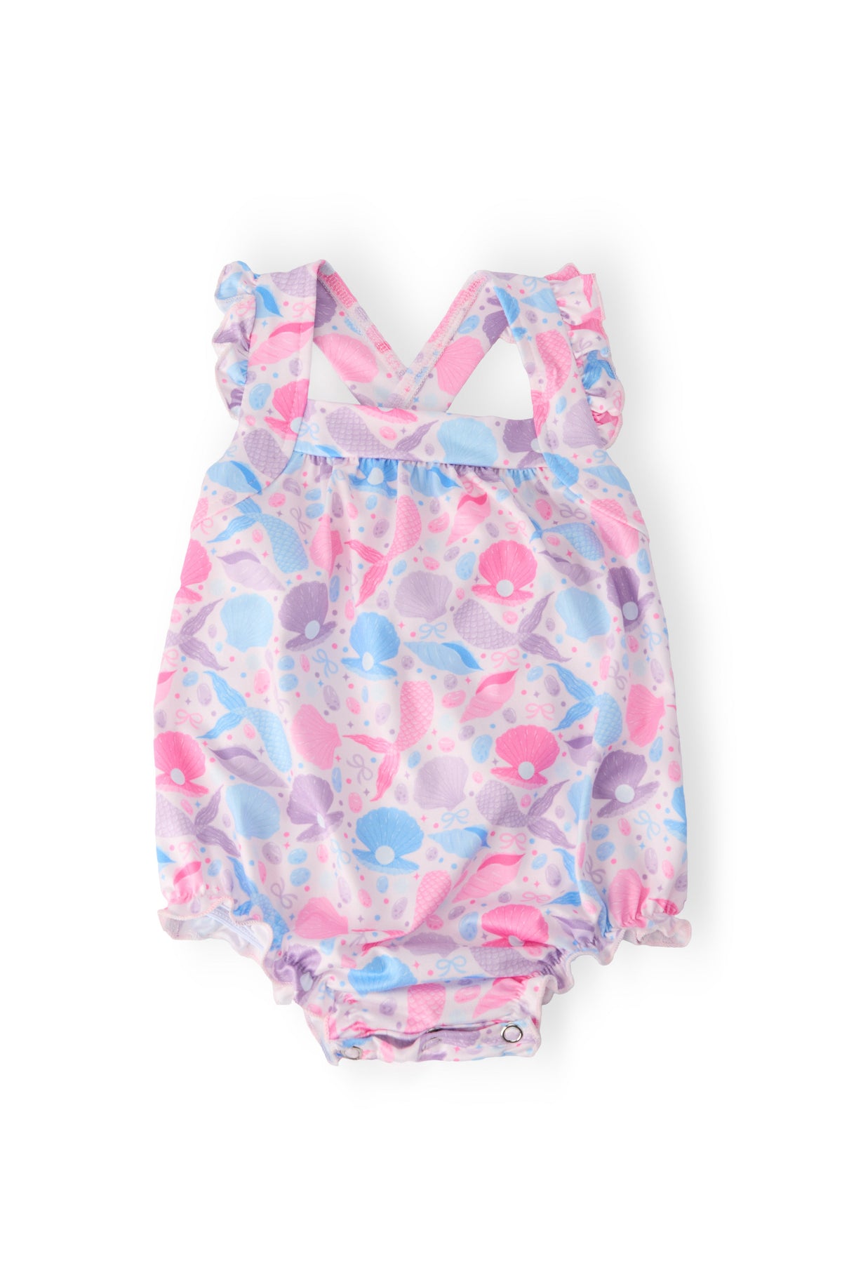 Mermaid Tails Ruffle Cross Back Romper (0M-24M)