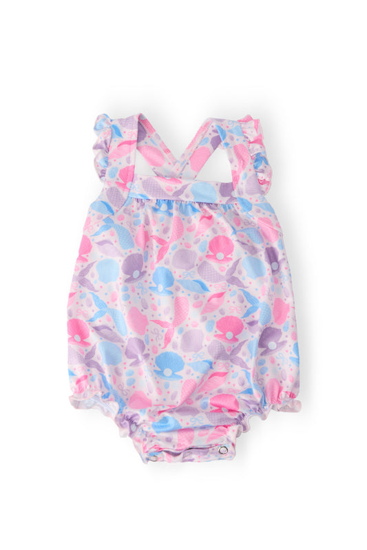 Mermaid Tails Ruffle Cross Back Romper (0M-24M)