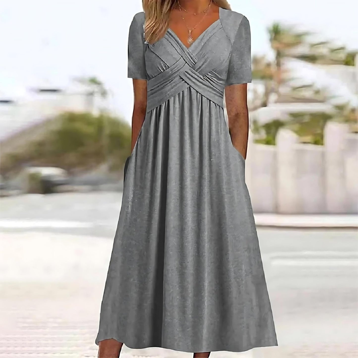Nora | Stylish V-Neck Pocket Dress