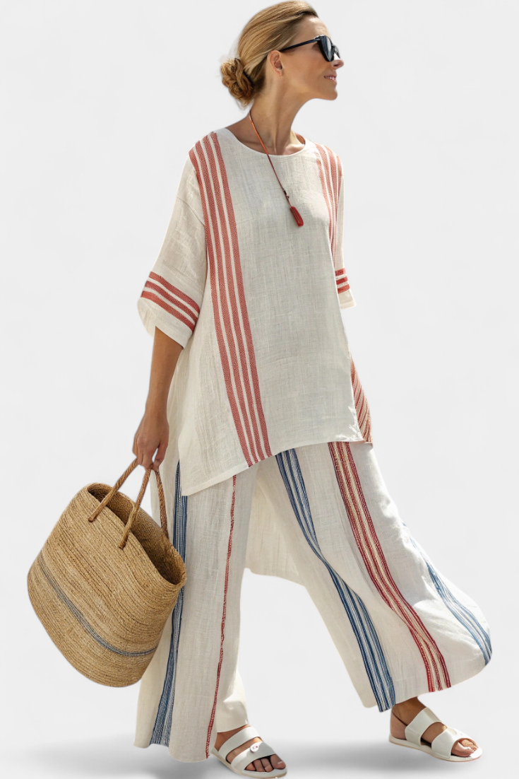 María Ethnic Set with Stripes and Wide Cut