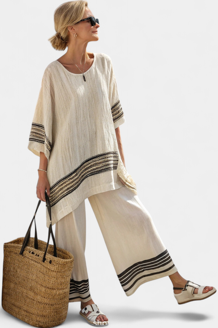 María Ethnic Set with Stripes and Wide Cut