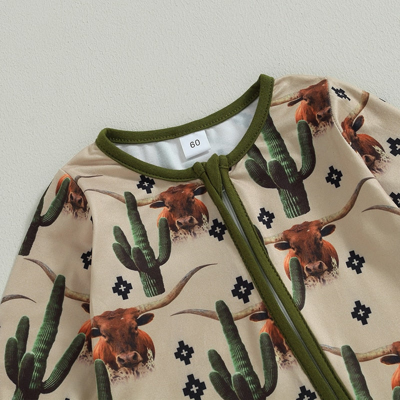 Baby Boys Jumpsuit Cow/Horse Print Zipped (3M-12M)