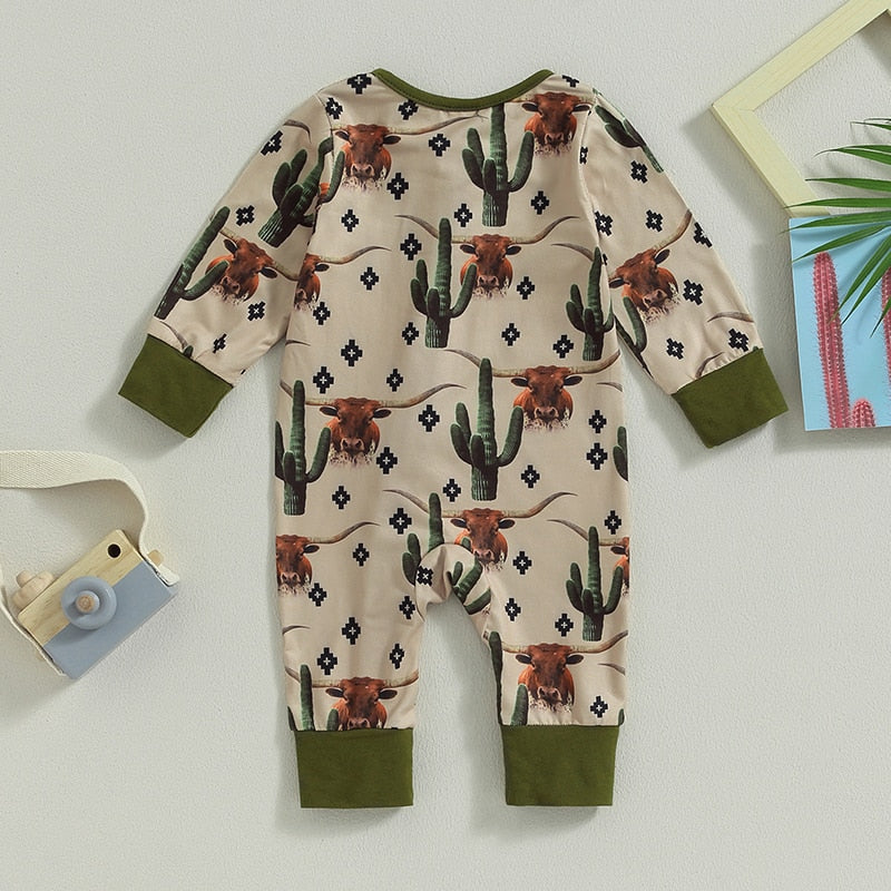 Baby Boys Jumpsuit Cow/Horse Print Zipped (3M-12M)