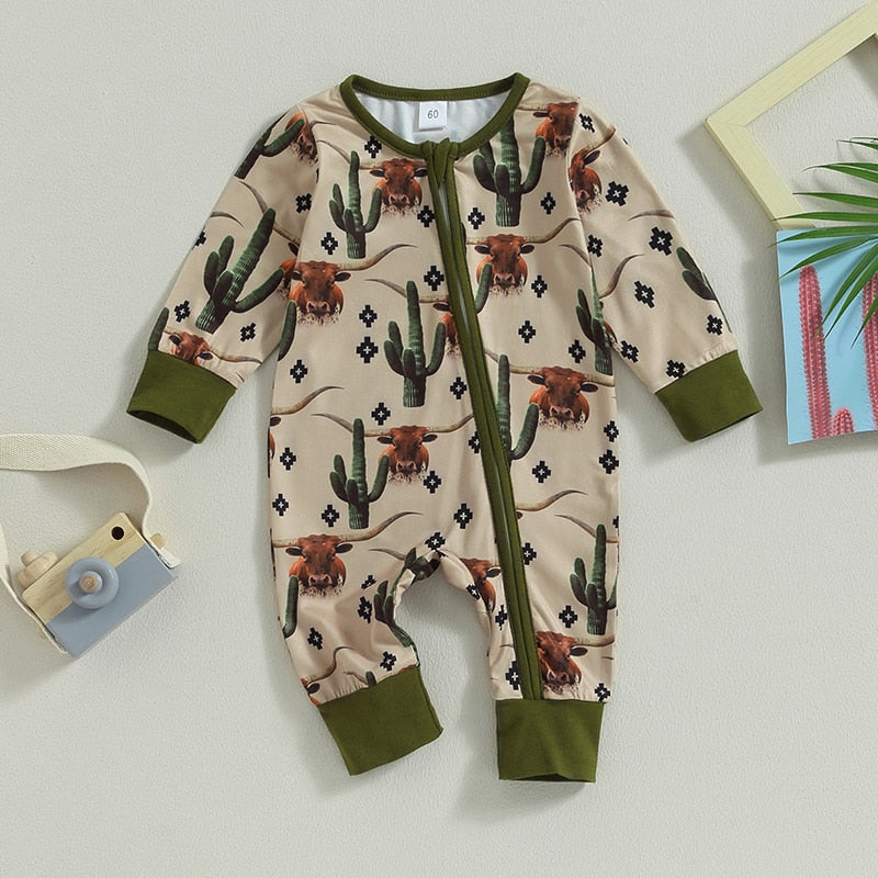 Baby Boys Jumpsuit Cow/Horse Print Zipped (3M-12M)
