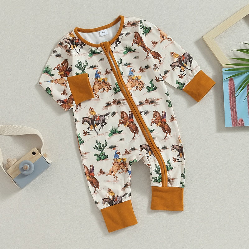 Baby Boys Jumpsuit Cow/Horse Print Zipped (3M-12M)
