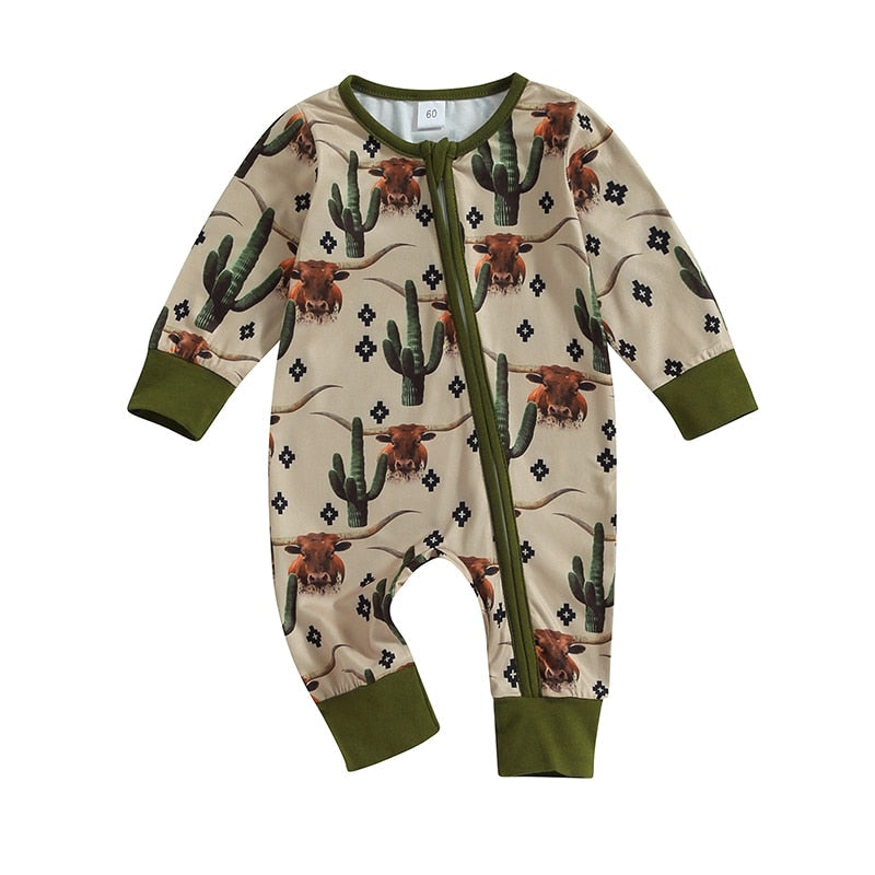 Baby Boys Jumpsuit Cow/Horse Print Zipped (3M-12M)