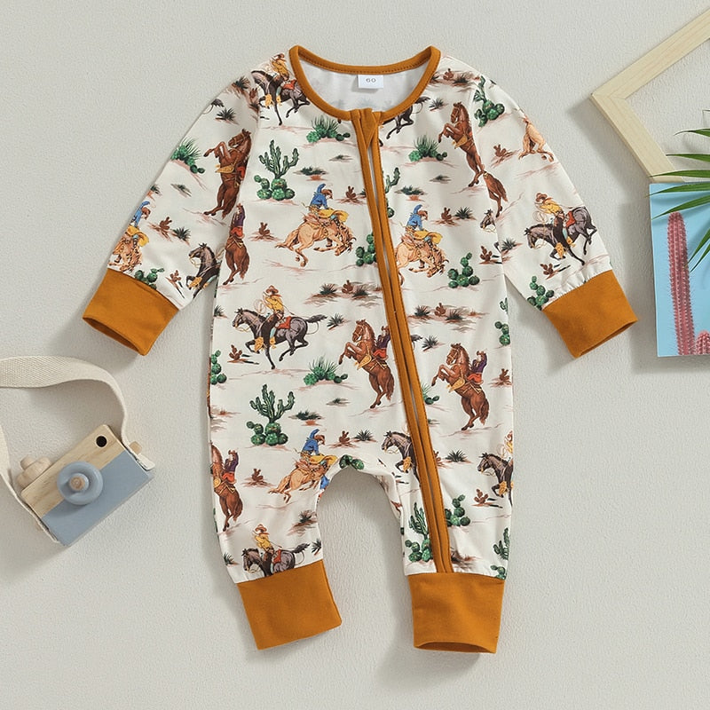 Baby Boys Jumpsuit Cow/Horse Print Zipped (3M-12M)