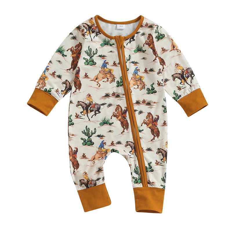 Baby Boys Jumpsuit Cow/Horse Print Zipped (3M-12M)