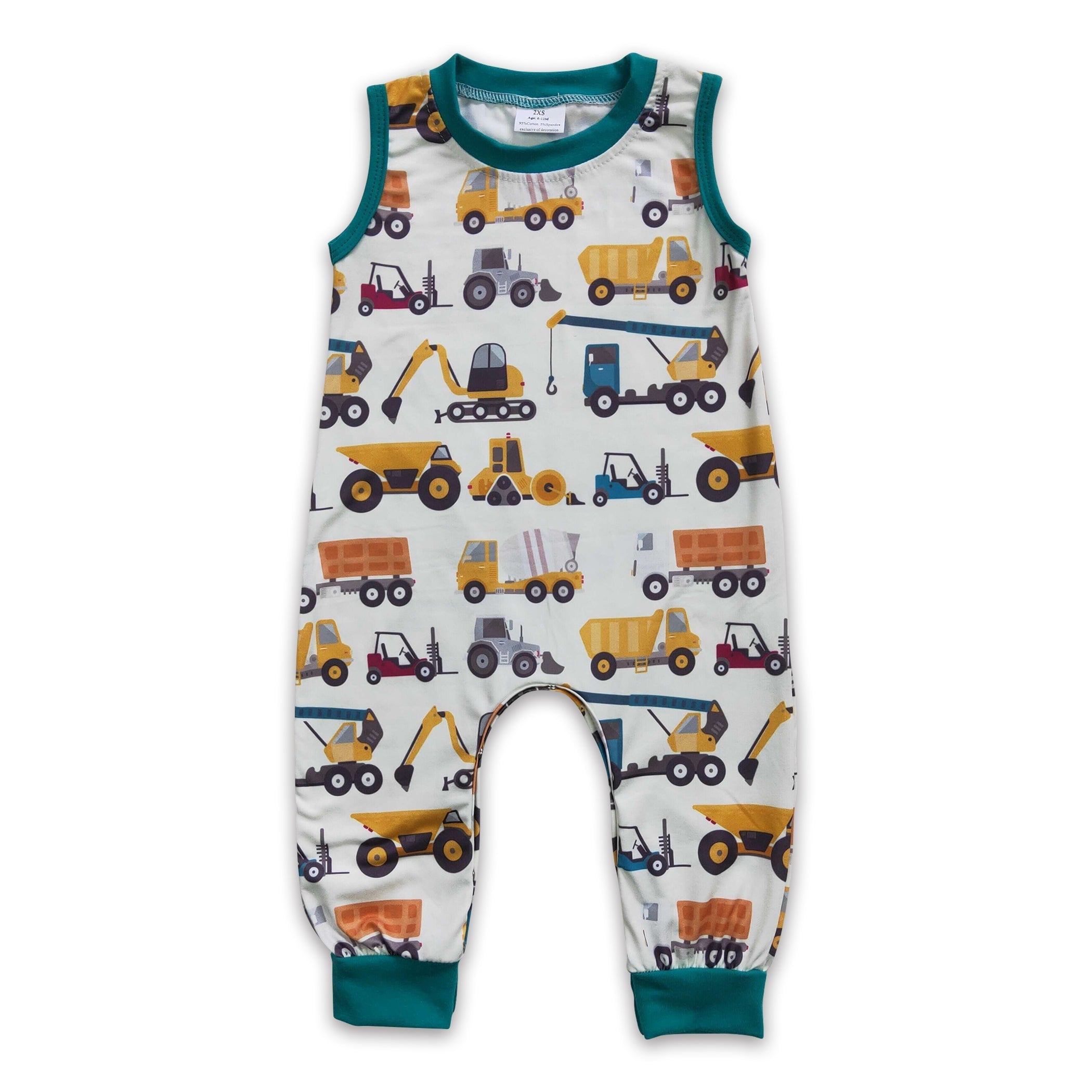 Sleeveless construction trucks baby boy romper