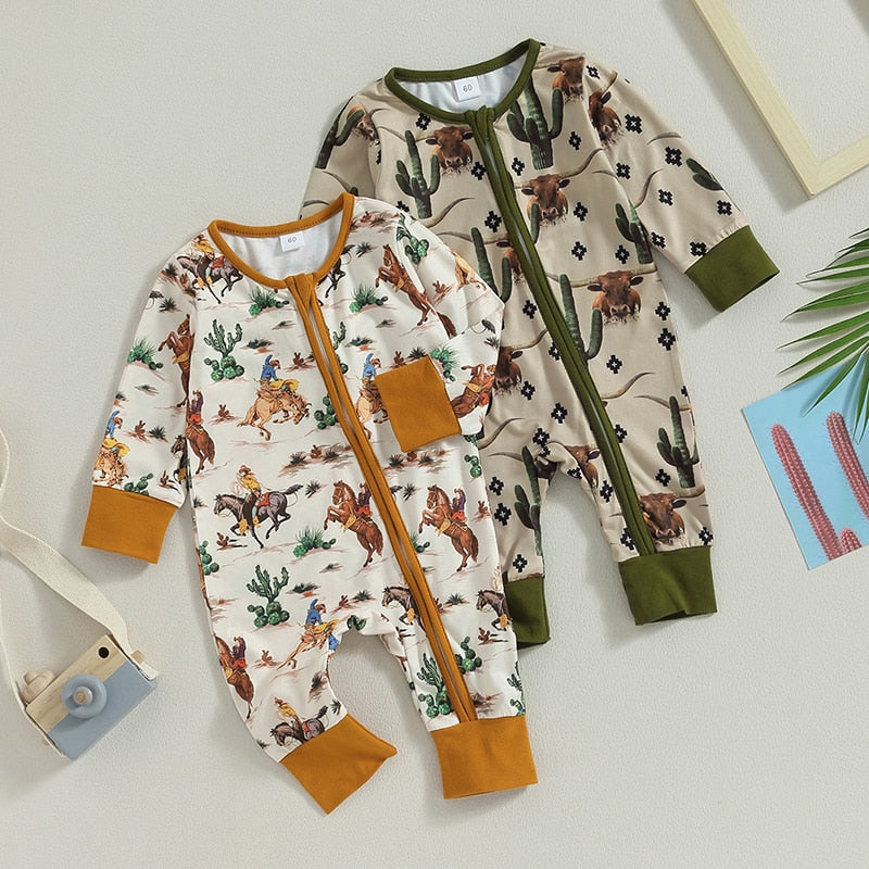 Baby Boys Jumpsuit Cow/Horse Print Zipped (3M-12M)