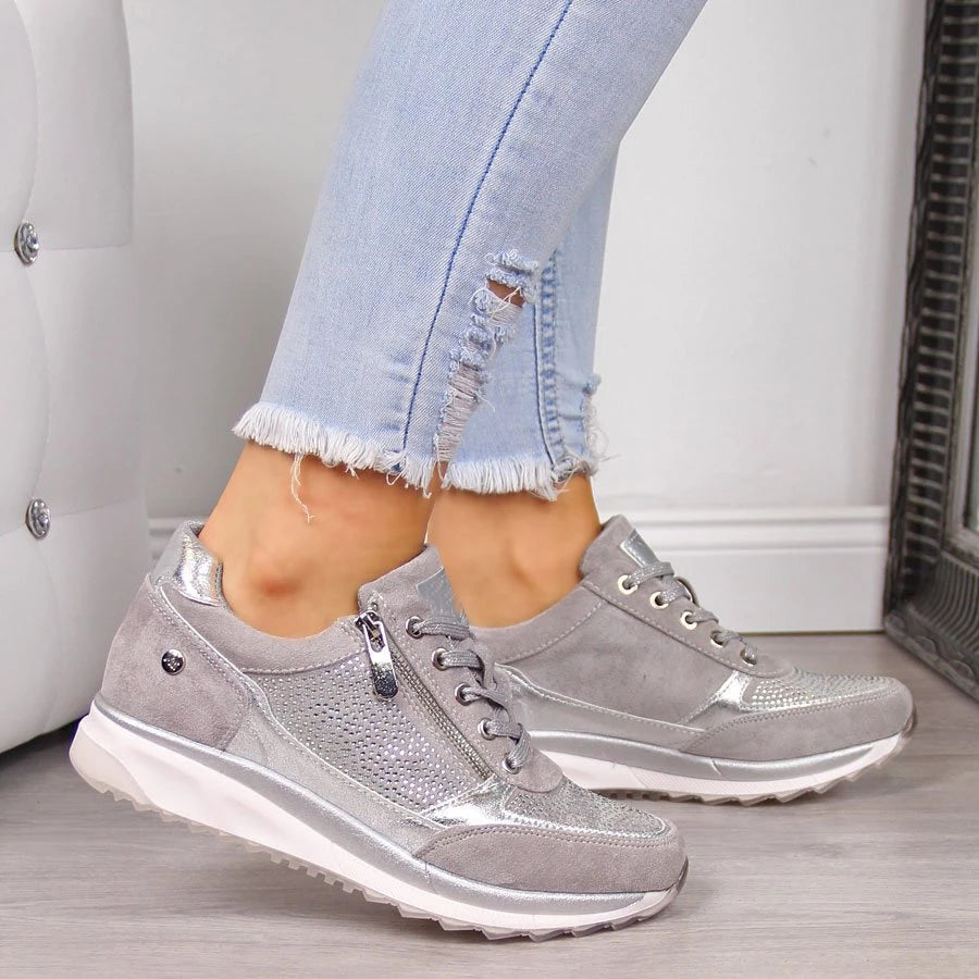 Audrey™ | Metallic Zip-Up Sneakers