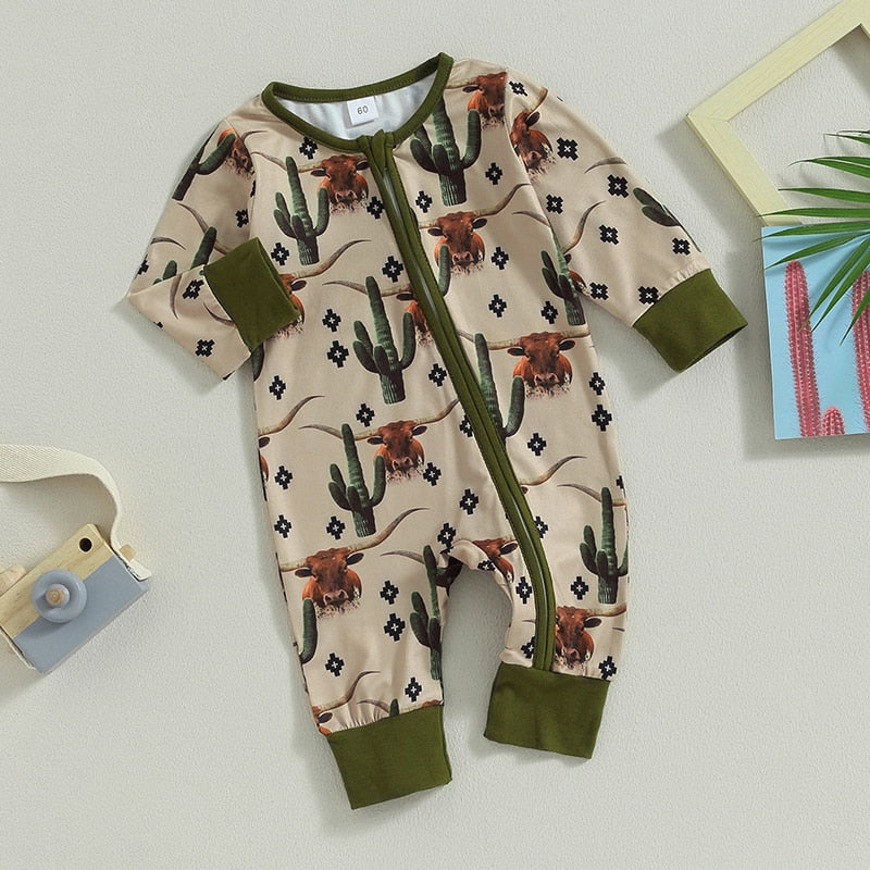 Baby Boys Jumpsuit Cow/Horse Print Zipped (3M-12M)