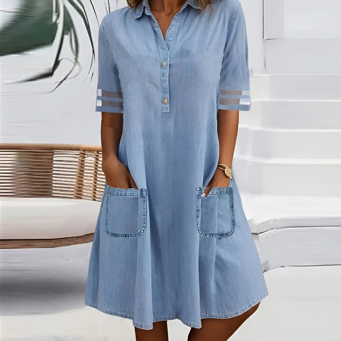 Devin™ – Light Denim Pocket Shirt Dress