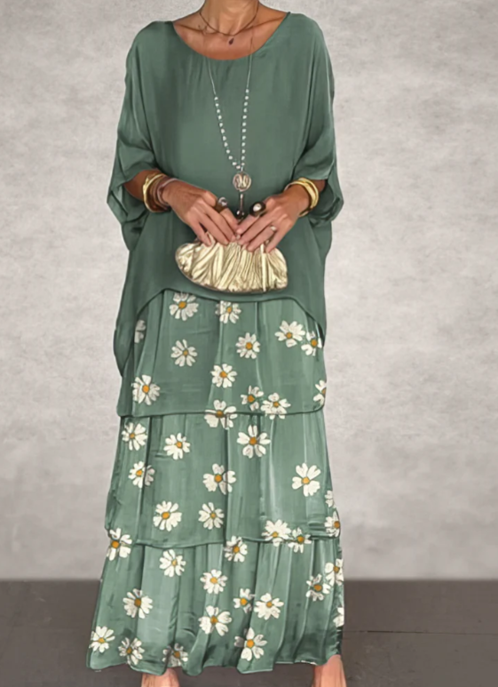 Mirella™ | Flowing Round-Neck Maxi Dress