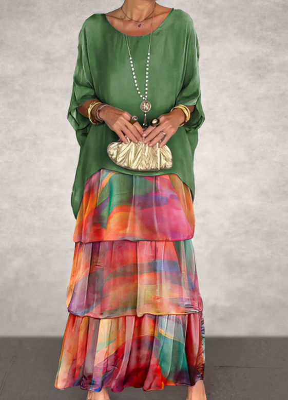 Mirella™ | Flowing Round-Neck Maxi Dress