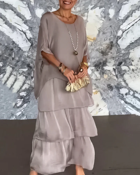 Mirella™ | Flowing Round-Neck Maxi Dress