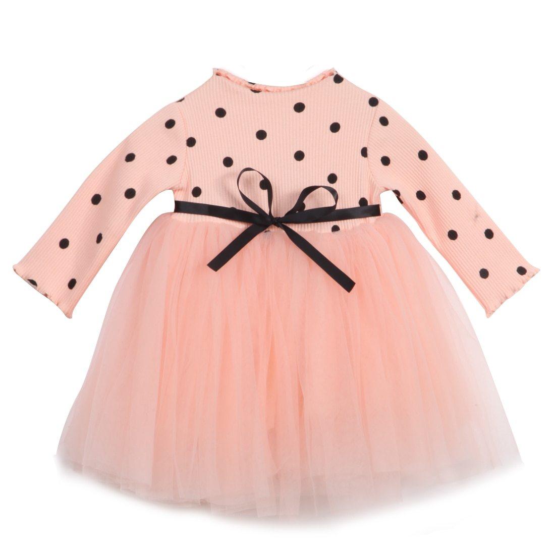 Princess Polka Dot Bow- Long Sleeve Tutu Dress (Newborn - 2T)