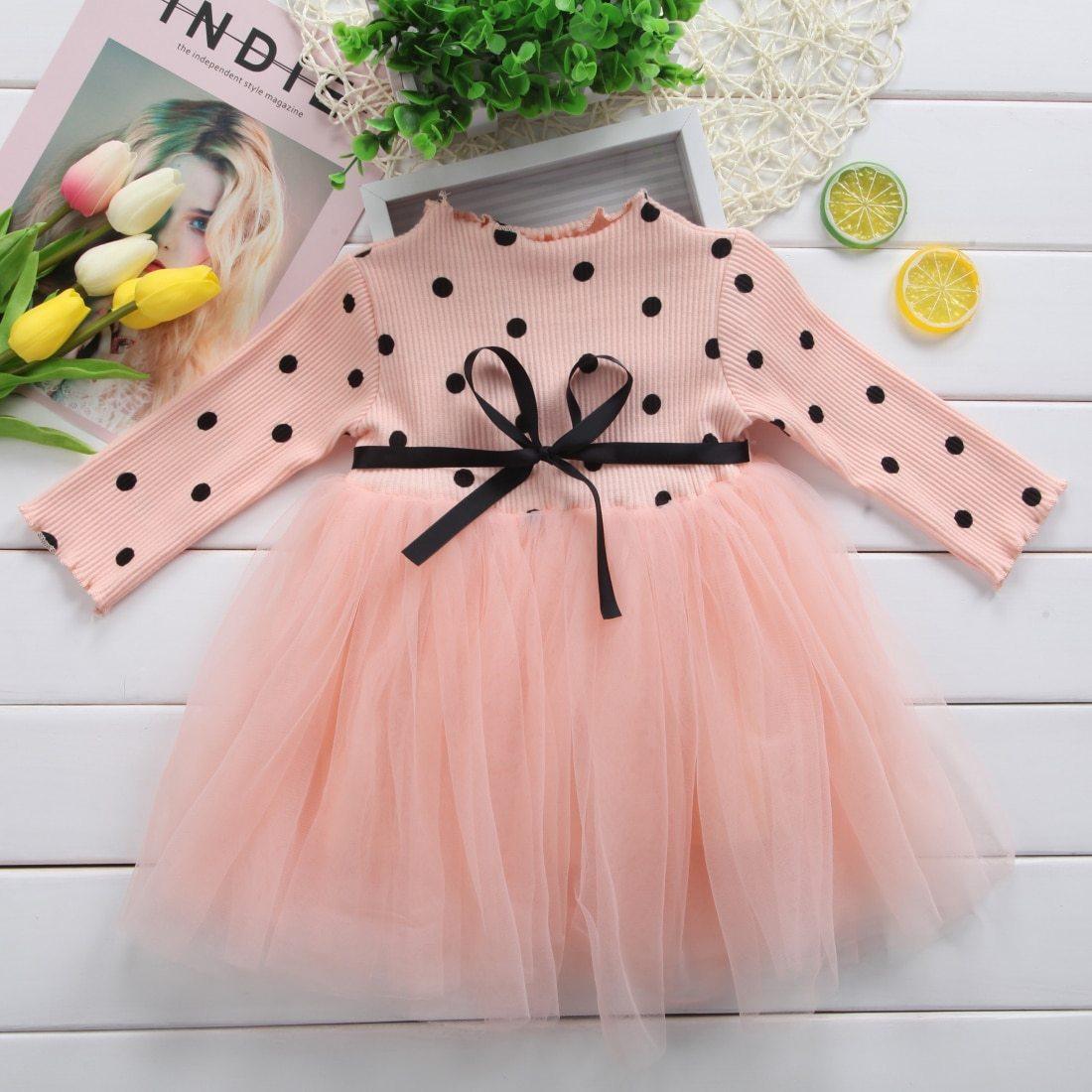Princess Polka Dot Bow- Long Sleeve Tutu Dress (Newborn - 2T)