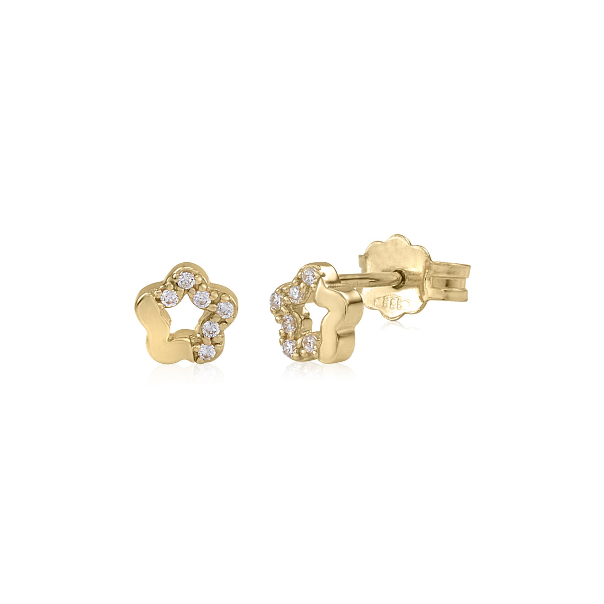 UNICORNJ 14K Yellow or White Gold Children's Kids Baby Tiny Flower Post Earrings Half Polished Half CZ's Italy