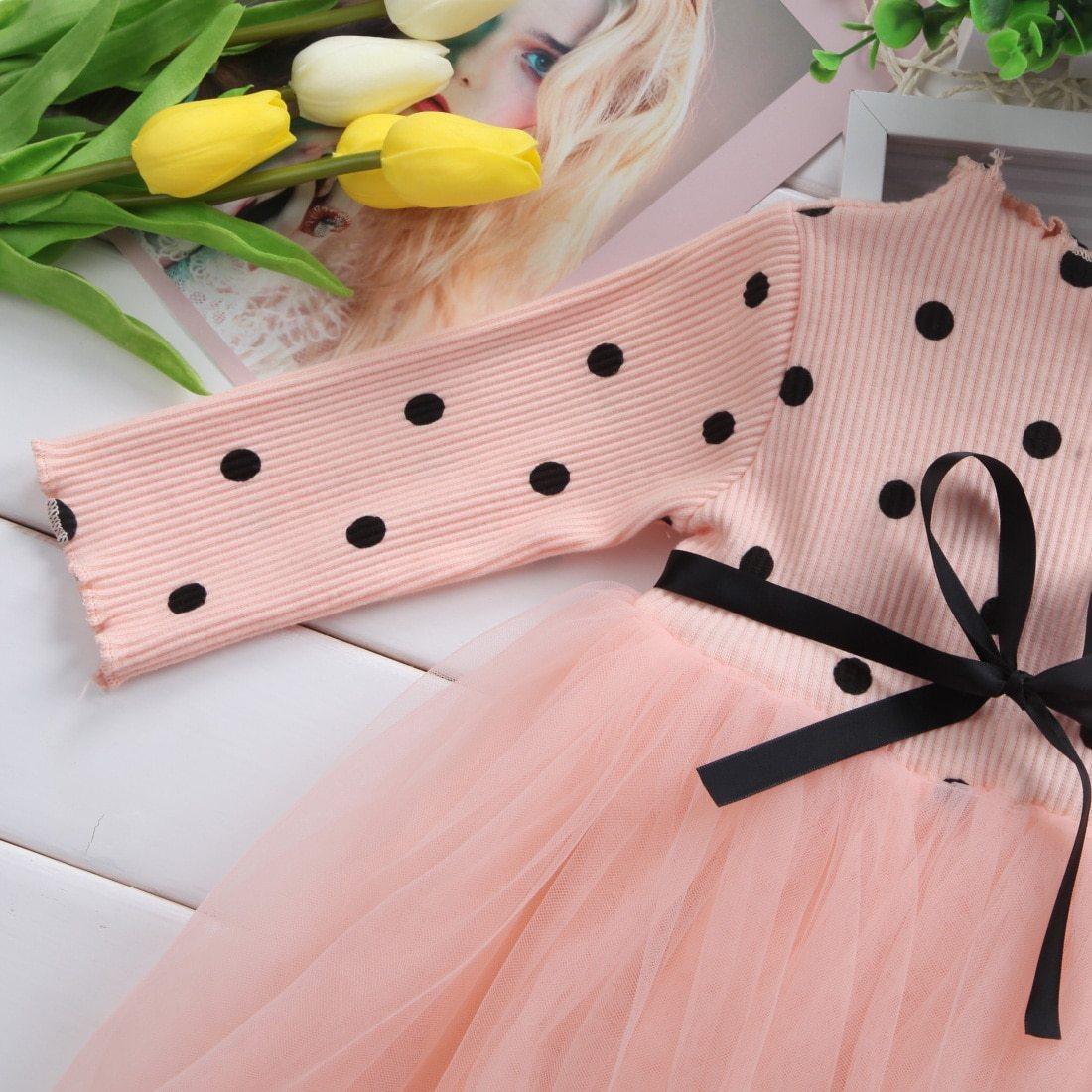 Princess Polka Dot Bow- Long Sleeve Tutu Dress (Newborn - 2T)