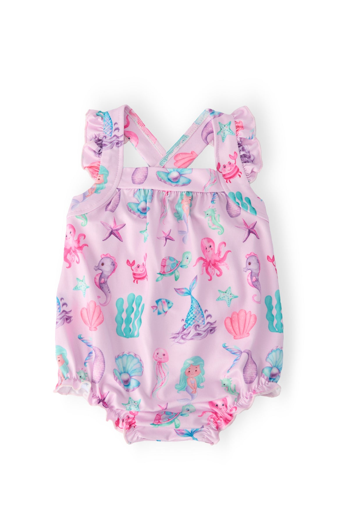 Under the Sea Ruffle Cross Back Romper (0M-24M)
