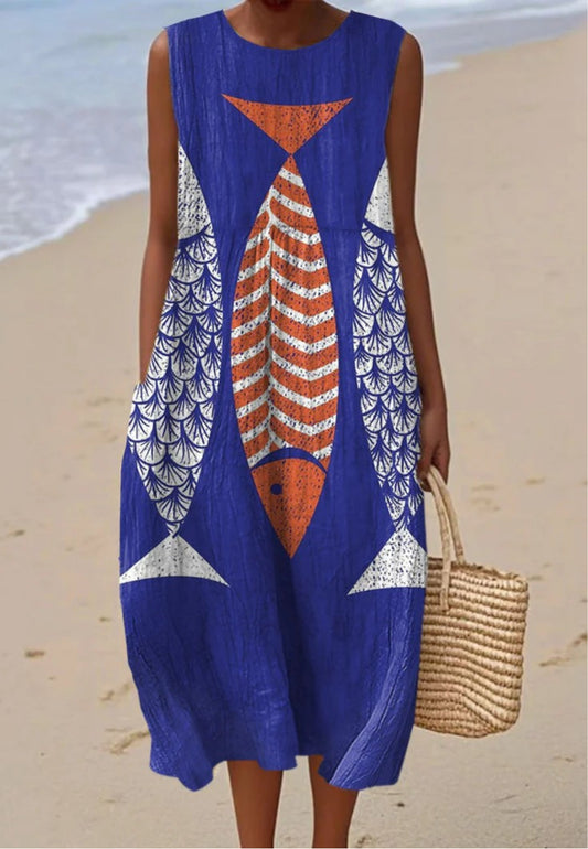 Mia - Dress with Fish Art Print